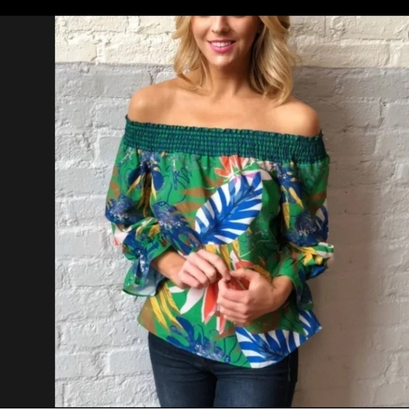 Jealous Tomato Tropical Off Shoulder Blouse Size Small Anthropologie - Picture 2 of 4